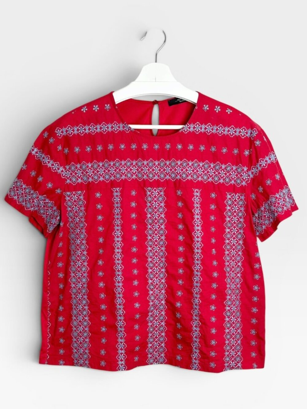 Weekend Max Mara Red Eyelet Embroidered Top
